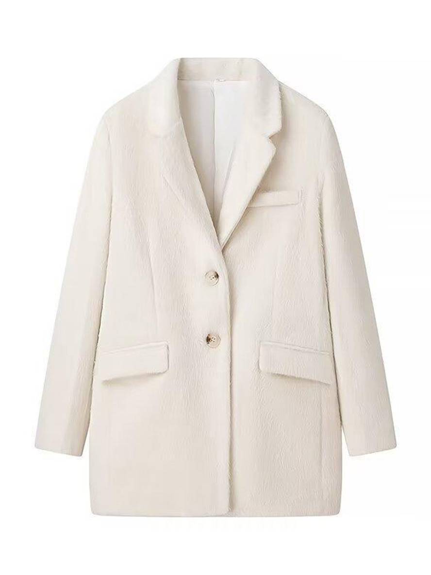 Cocolii oversized blazer unicolore boutonnage poches polo manches longues femme élégant décontracté hiver veste