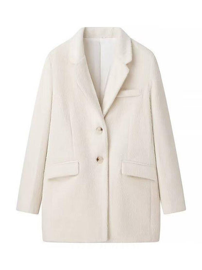 Cocolii oversized blazer unicolore boutonnage poches polo manches longues femme élégant décontracté hiver veste