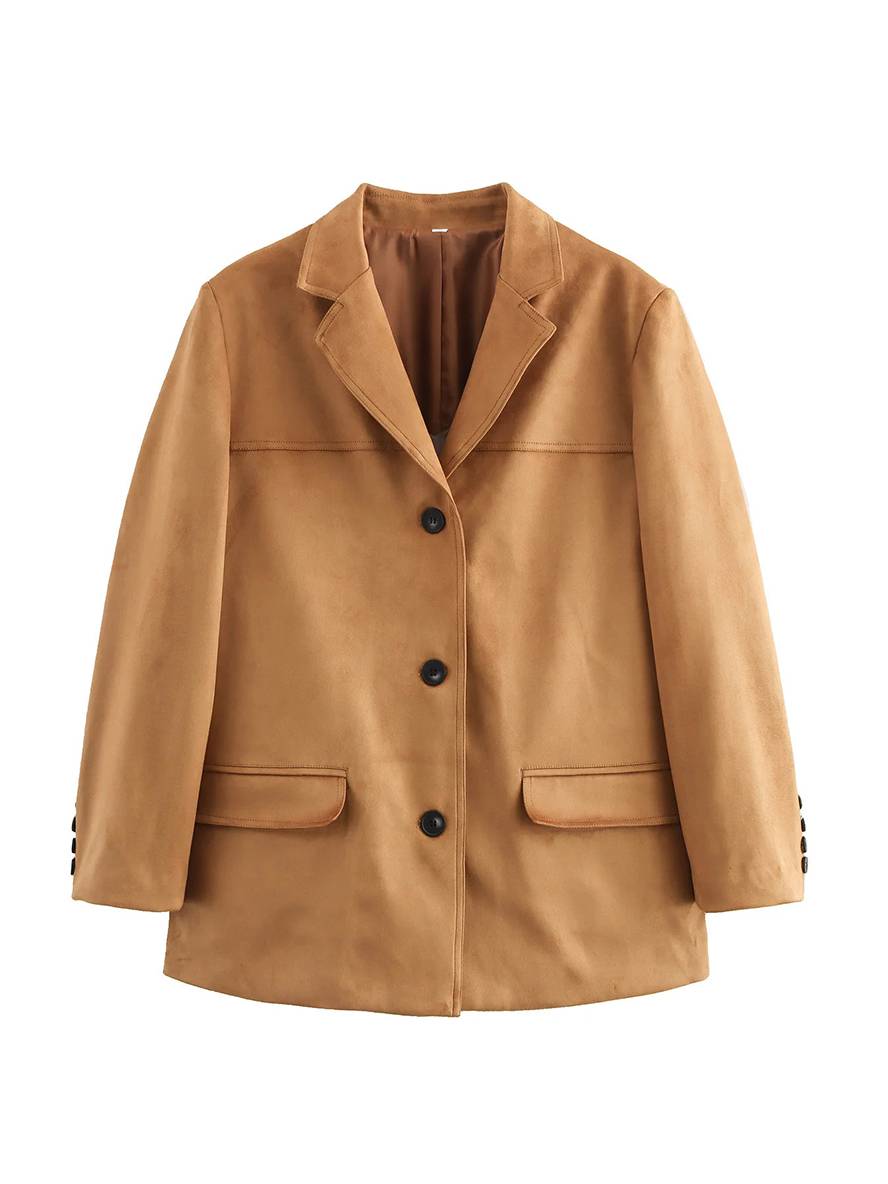 Cocolii blazer veste en daim boutonnage poches manches longues femme décontracté ample oversized manteau