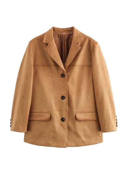 Cocolii blazer veste en daim boutonnage poches manches longues femme décontracté ample oversized manteau