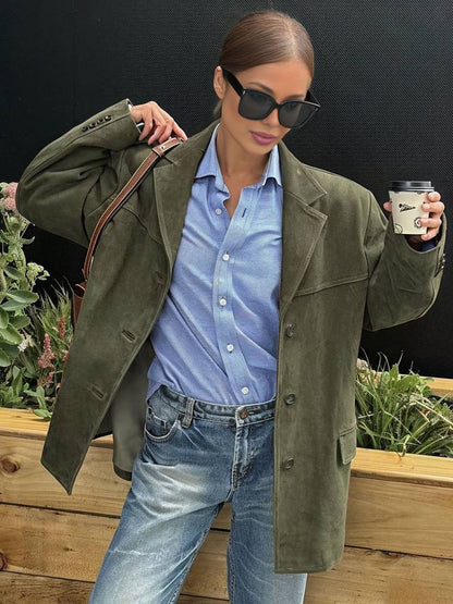 Cocolii blazer suedine boutonnage poches manches longues femme élégant vintage décontracté veste daim