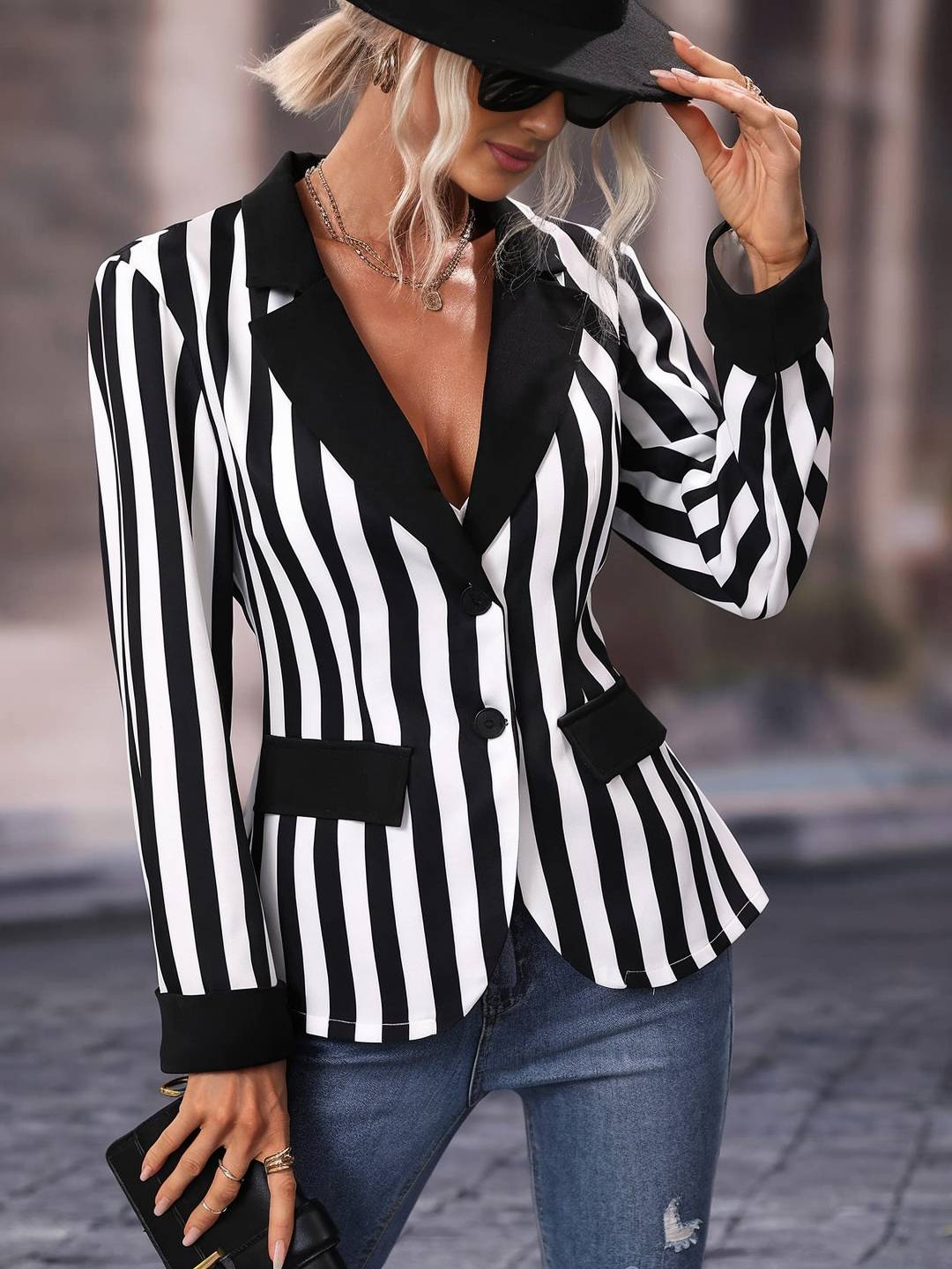 Cocolii blazer rayé manches longues femme femme style boyfriend décontracté mode casual