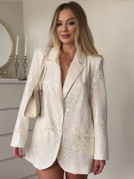 Cocolii blazer brillante paillette v-cou boutons poches manches longues femme élégant simple décontracté veste