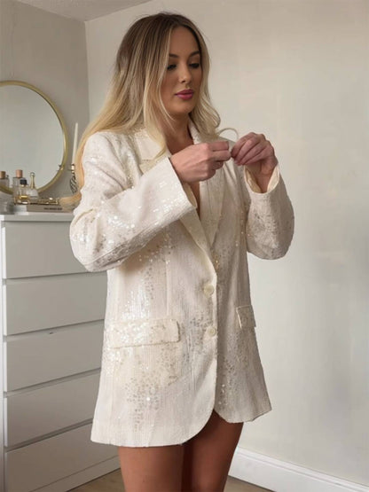 Cocolii blazer brillante paillette v-cou boutons poches manches longues femme élégant simple décontracté veste