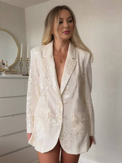 Cocolii blazer brillante paillette v-cou boutons poches manches longues femme élégant simple décontracté veste