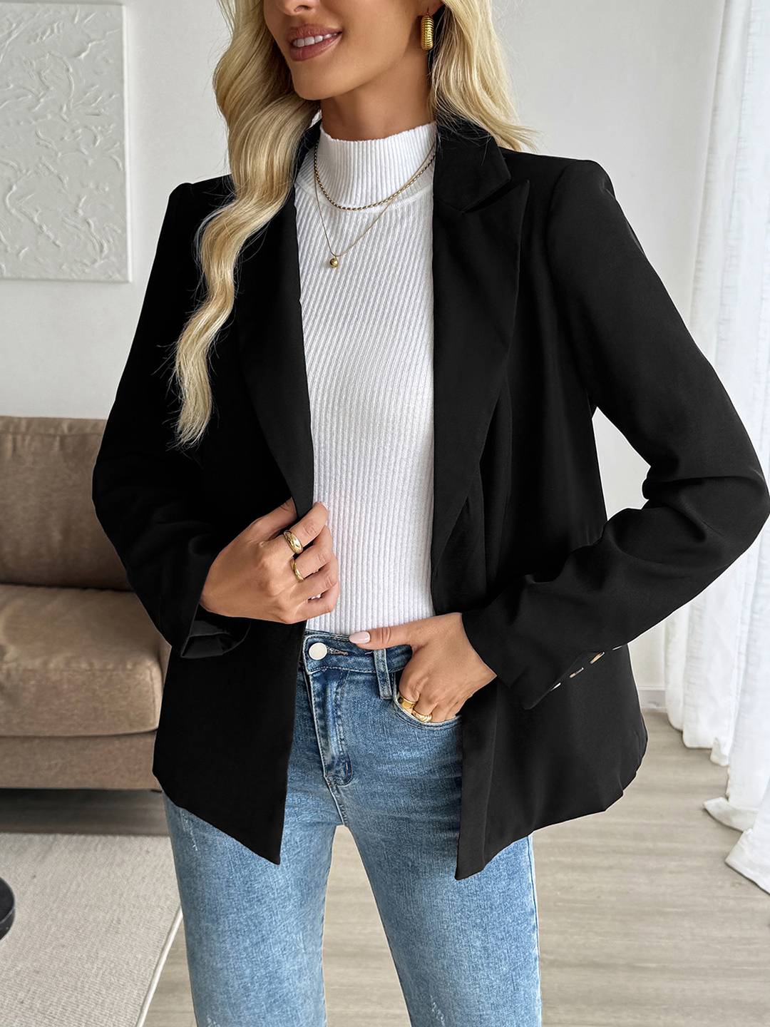 Cocolii blazer femme boutons poches col revers manches longues style tailleur simple décontracté travail blouson