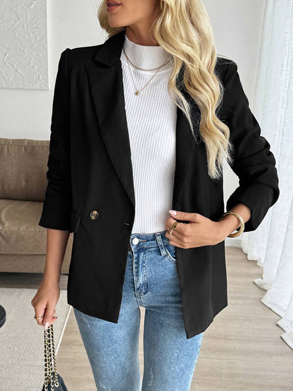 Cocolii blazer femme boutons poches col revers manches longues style tailleur simple décontracté travail blouson