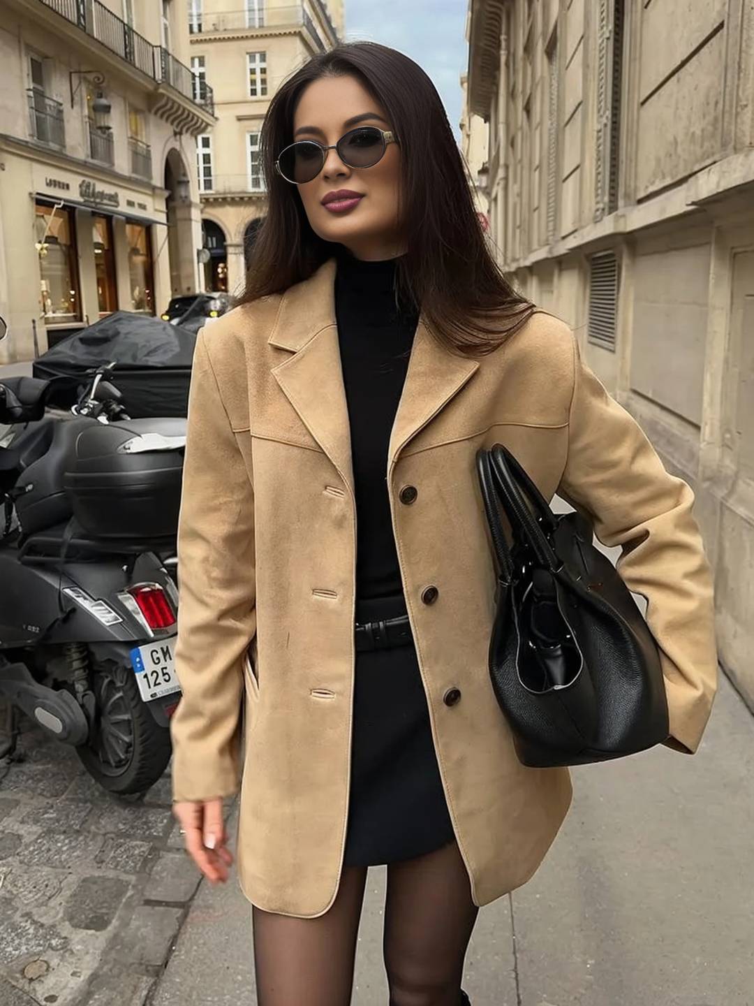 Cocolii blazer en suedine boutonnage poches col revers manches longues femme élégant vintage décontracté blouson