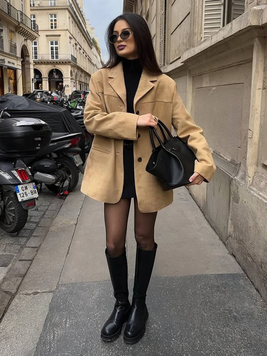 Cocolii blazer en suedine boutonnage poches col revers manches longues femme élégant vintage décontracté blouson