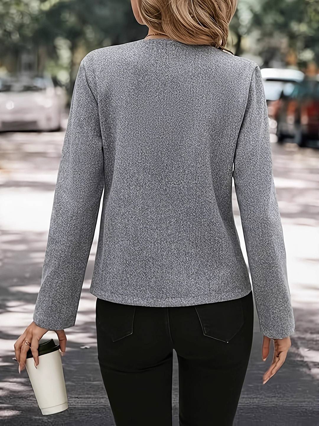 Cocolii court veste en tweed femme blazer de bureau chic boutonnage poches manches longues décontracté pour travail automne