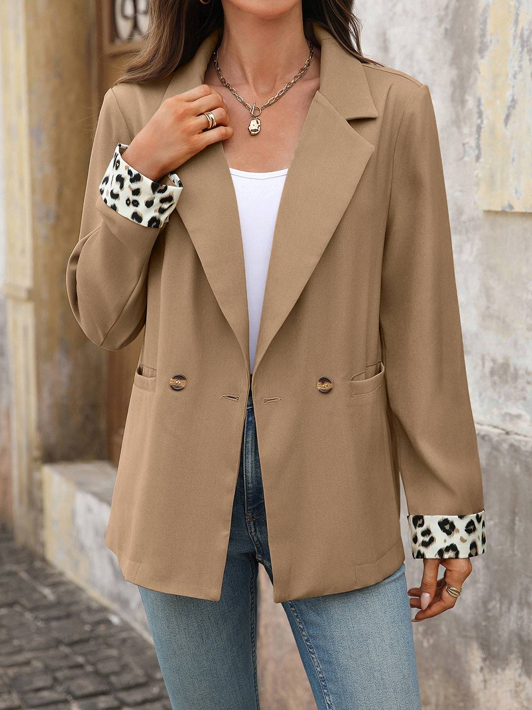 Cocolii blazer femme léopard manches longues poches v-cou col revers femme casual élégant décontracté vintage veste de bureau
