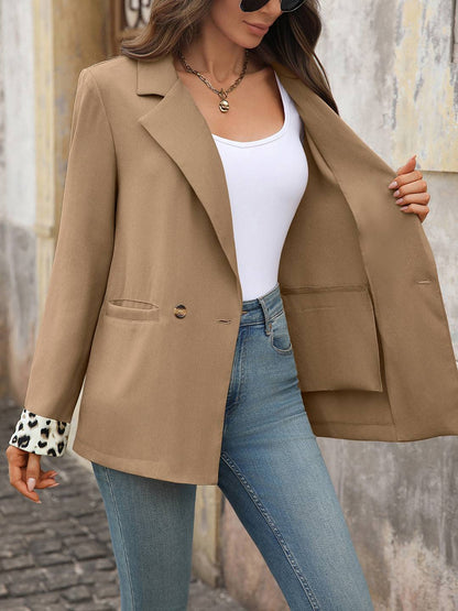 Cocolii blazer femme léopard manches longues poches v-cou col revers femme casual élégant décontracté vintage veste de bureau