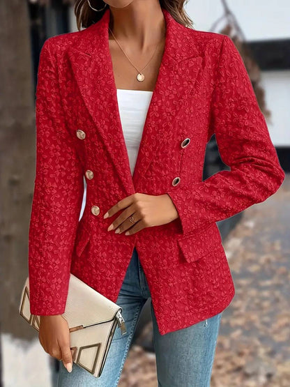 Cocolii court jacquard blazer femme double boutonnage manches longues décontracté mode veste de bureau automne