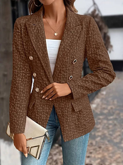 Cocolii court jacquard blazer femme double boutonnage manches longues décontracté mode veste de bureau automne