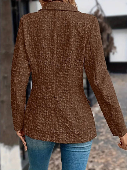 Cocolii court jacquard blazer femme double boutonnage manches longues décontracté mode veste de bureau automne