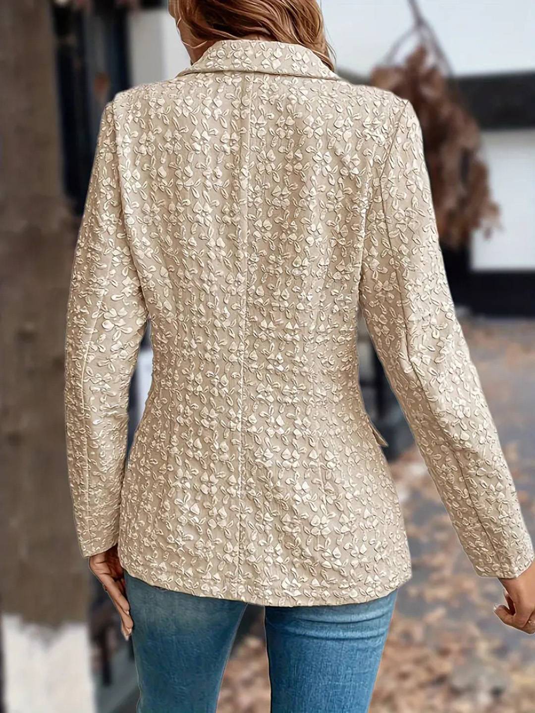 Cocolii court jacquard blazer femme double boutonnage manches longues décontracté mode veste de bureau automne