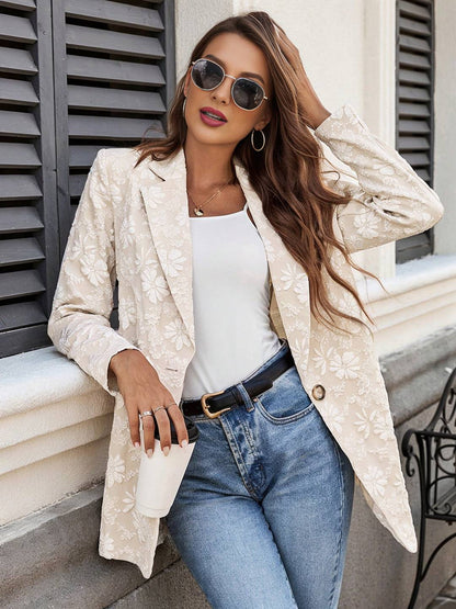 Cocolii blazer femme chic jacquard floral boutons poches manches longues décontracté mode casual veste de bureau automne