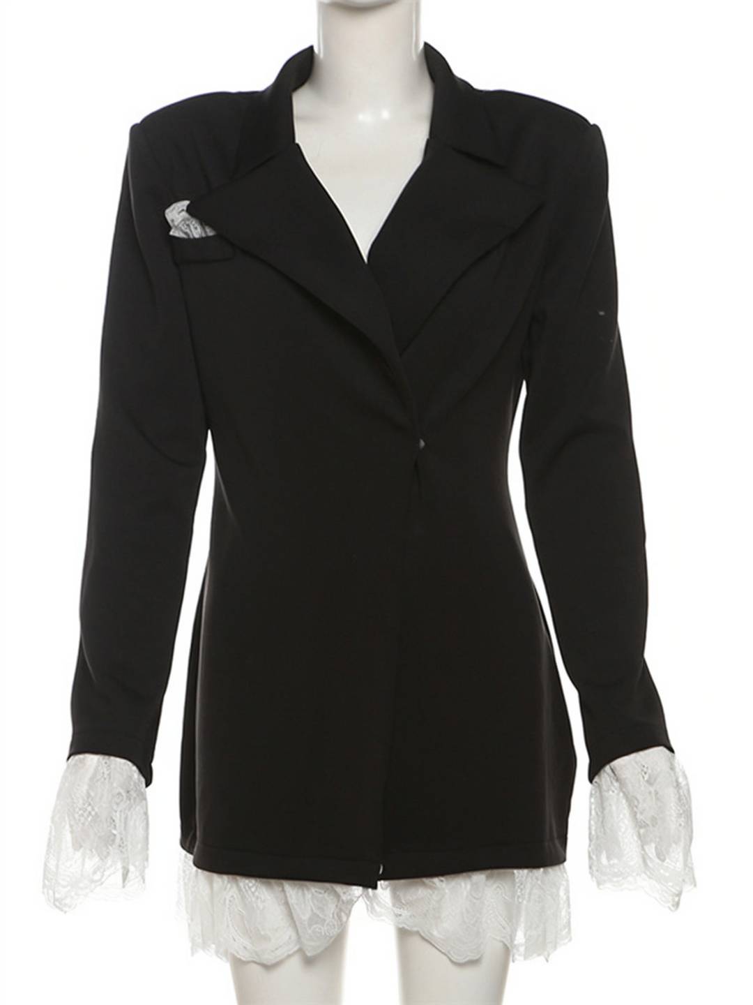 Cocolii robe blazer femme moulante avec bordure en dentelle col revers manches longues femme élégant veste