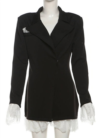 Cocolii robe blazer femme moulante avec bordure en dentelle col revers manches longues femme élégant veste