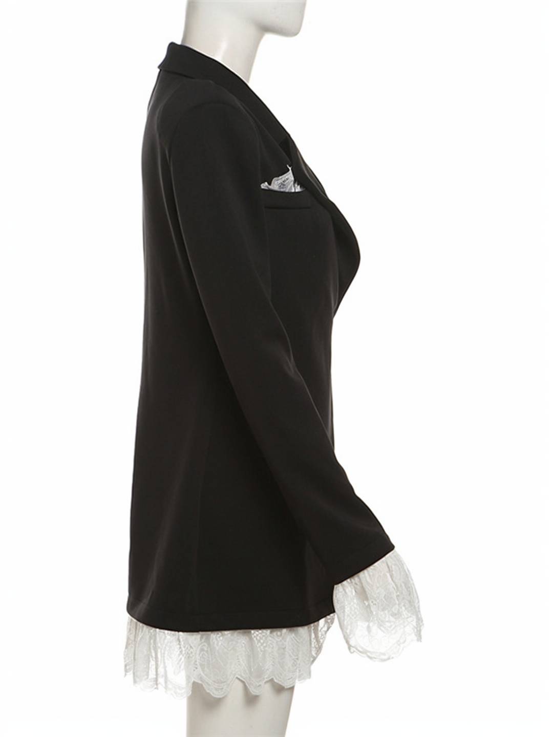 Cocolii robe blazer femme moulante avec bordure en dentelle col revers manches longues femme élégant veste