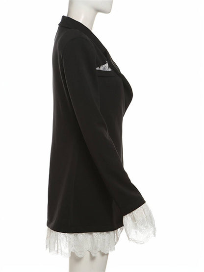 Cocolii robe blazer femme moulante avec bordure en dentelle col revers manches longues femme élégant veste