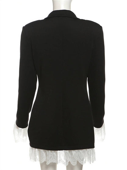 Cocolii robe blazer femme moulante avec bordure en dentelle col revers manches longues femme élégant veste