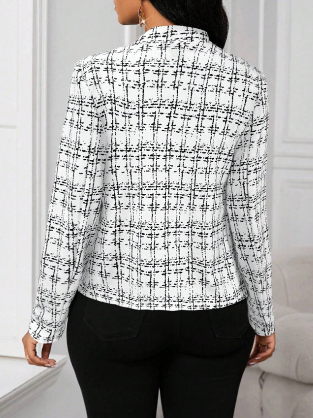 Cocolii veste cintrée femme en tweed à carreaux blazer de bureau ouvert manches longues chic pour automne hiver