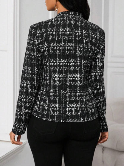Cocolii veste cintrée femme en tweed à carreaux blazer de bureau ouvert manches longues chic pour automne hiver