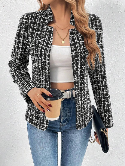 Cocolii court veste en tweed femme chic et élégante blazer ouvert manches longues manteau court pour automne hiver