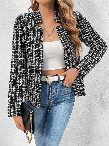 Cocolii court veste en tweed femme chic et élégante blazer ouvert manches longues manteau court pour automne hiver