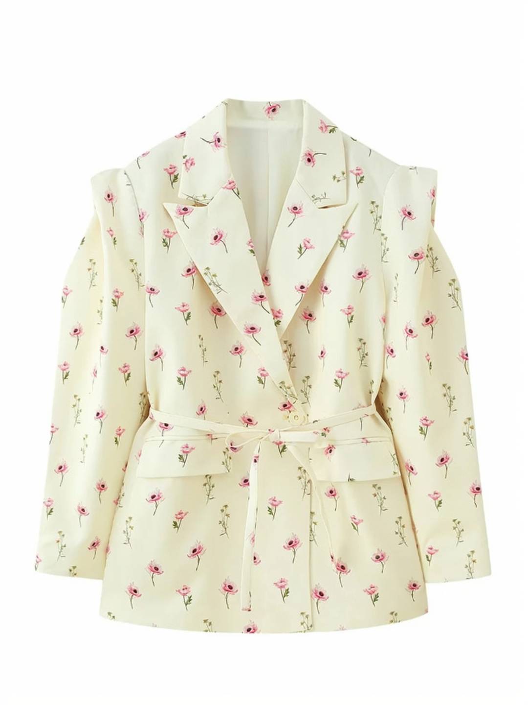 Cocolii oversized épaulettes blazer femme imprimé à fleurie poches ceinture col revers décontracté veste pour mi-saison