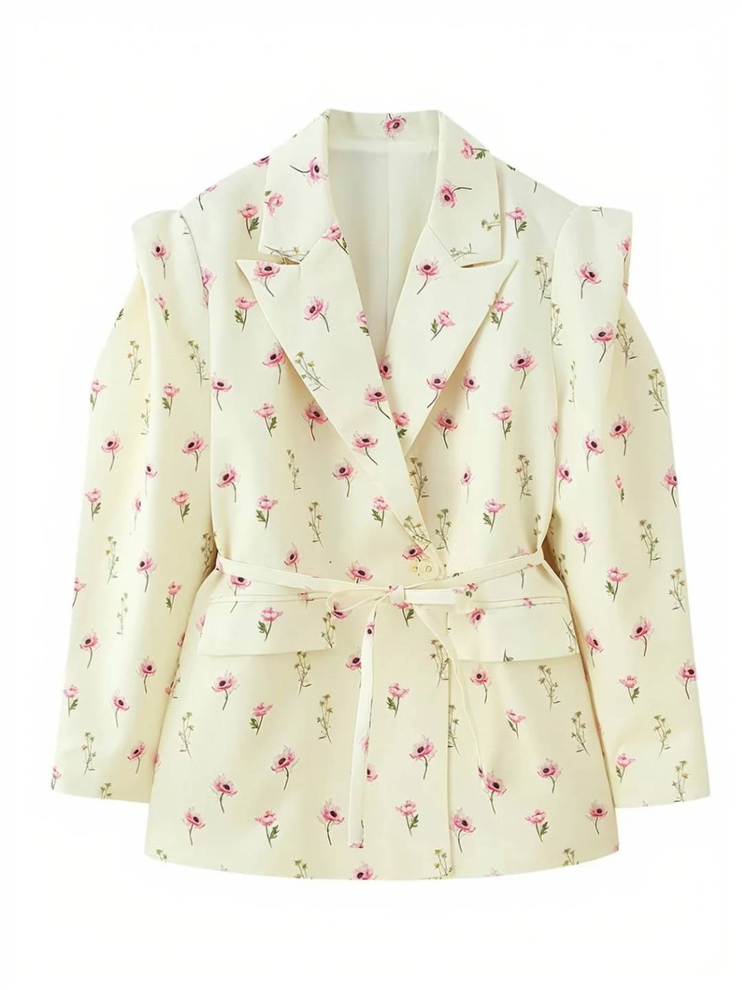 Cocolii oversized épaulettes blazer femme imprimé à fleurie poches ceinture col revers décontracté veste pour mi-saison
