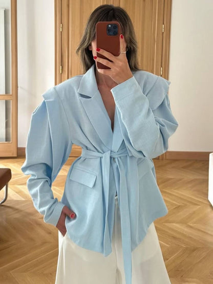 Cocolii blazer femme tendance à épaules dénudées veste ceinturée manches longues chic pour bureau soirée cocktail