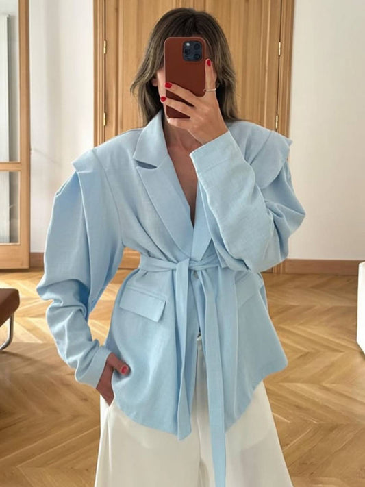 Cocolii blazer femme tendance à épaules dénudées veste ceinturée manches longues chic pour bureau soirée cocktail
