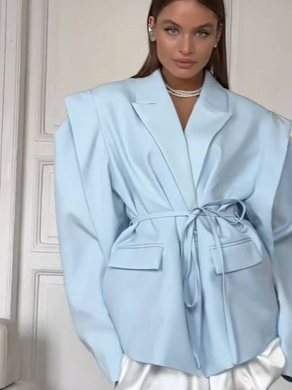 Cocolii blazer femme tendance à épaules dénudées veste ceinturée manches longues chic pour bureau soirée cocktail