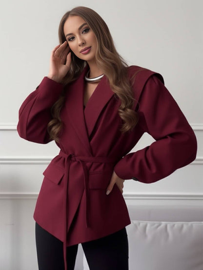 Cocolii blazer femme tendance à épaules dénudées veste ceinturée manches longues chic pour bureau soirée cocktail