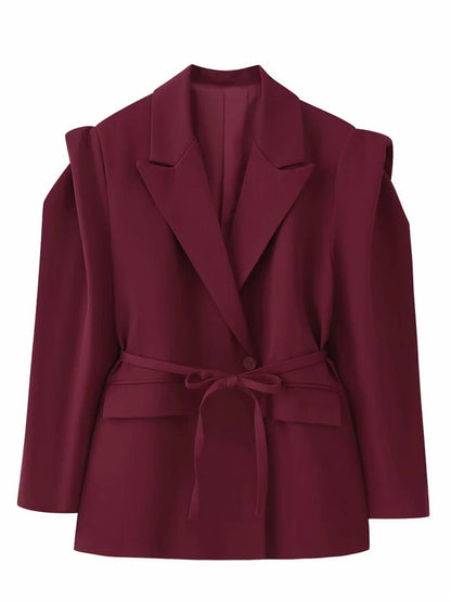 Cocolii blazer femme tendance à épaules dénudées veste ceinturée manches longues chic pour bureau soirée cocktail