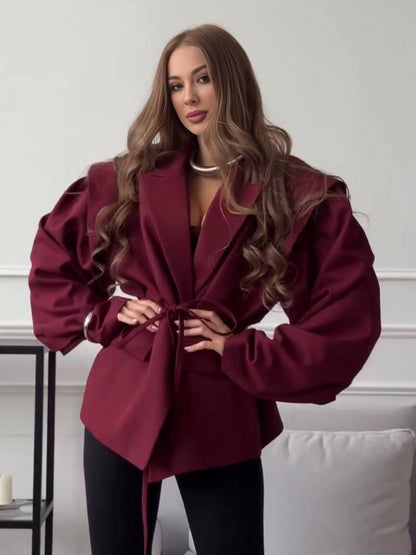 Cocolii blazer femme tendance à épaules dénudées veste ceinturée manches longues chic pour bureau soirée cocktail