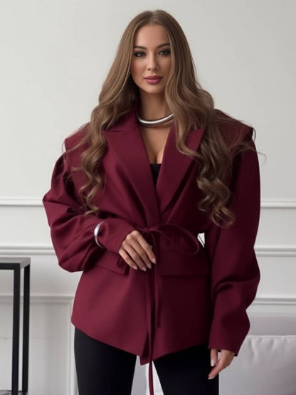 Cocolii blazer femme tendance à épaules dénudées veste ceinturée manches longues chic pour bureau soirée cocktail