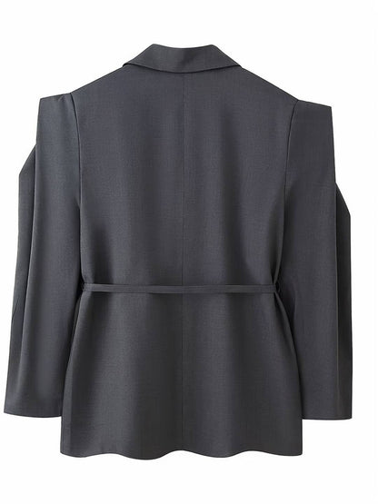 Cocolii blazer femme tendance à épaules dénudées veste ceinturée manches longues chic pour bureau soirée cocktail