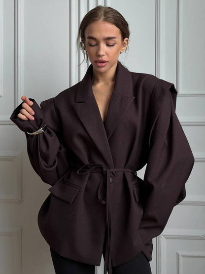 Cocolii blazer femme tendance à épaules dénudées veste ceinturée manches longues chic pour bureau soirée cocktail