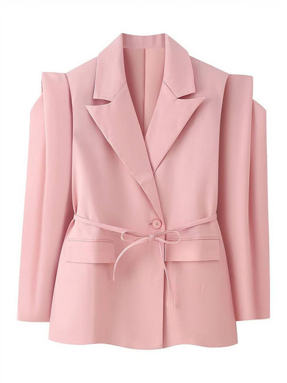 Cocolii blazer femme tendance à épaules dénudées veste ceinturée manches longues chic pour bureau soirée cocktail