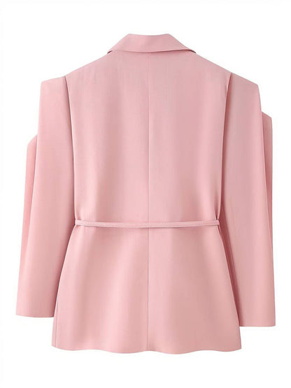 Cocolii blazer femme tendance à épaules dénudées veste ceinturée manches longues chic pour bureau soirée cocktail