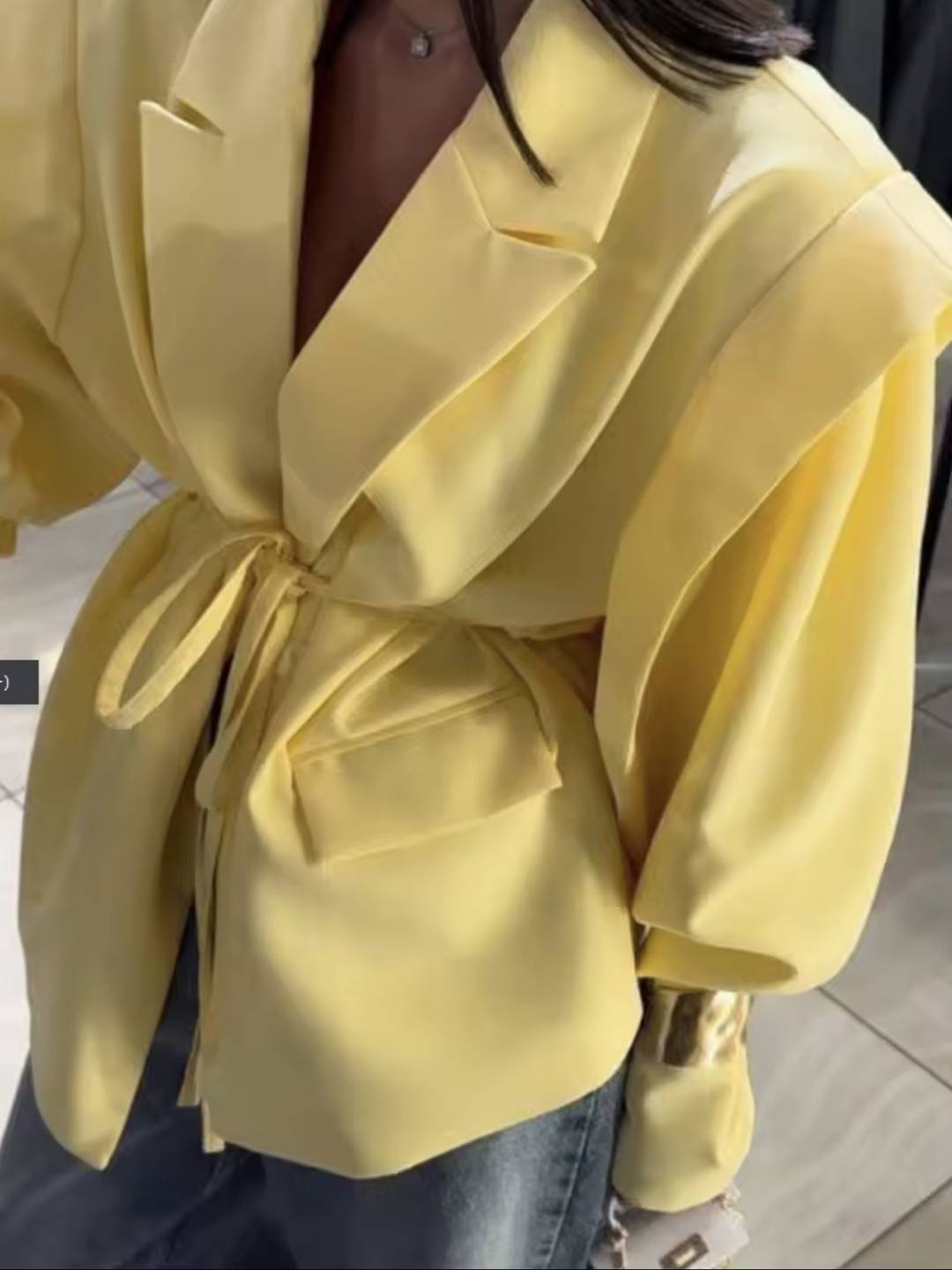 Cocolii blazer femme unicolore poches ceinture col revers manches longues femme style tailleur élégant oversized veste