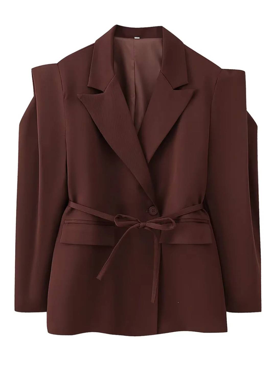 Cocolii blazer femme unicolore poches ceinture col revers manches longues femme style tailleur élégant oversized veste
