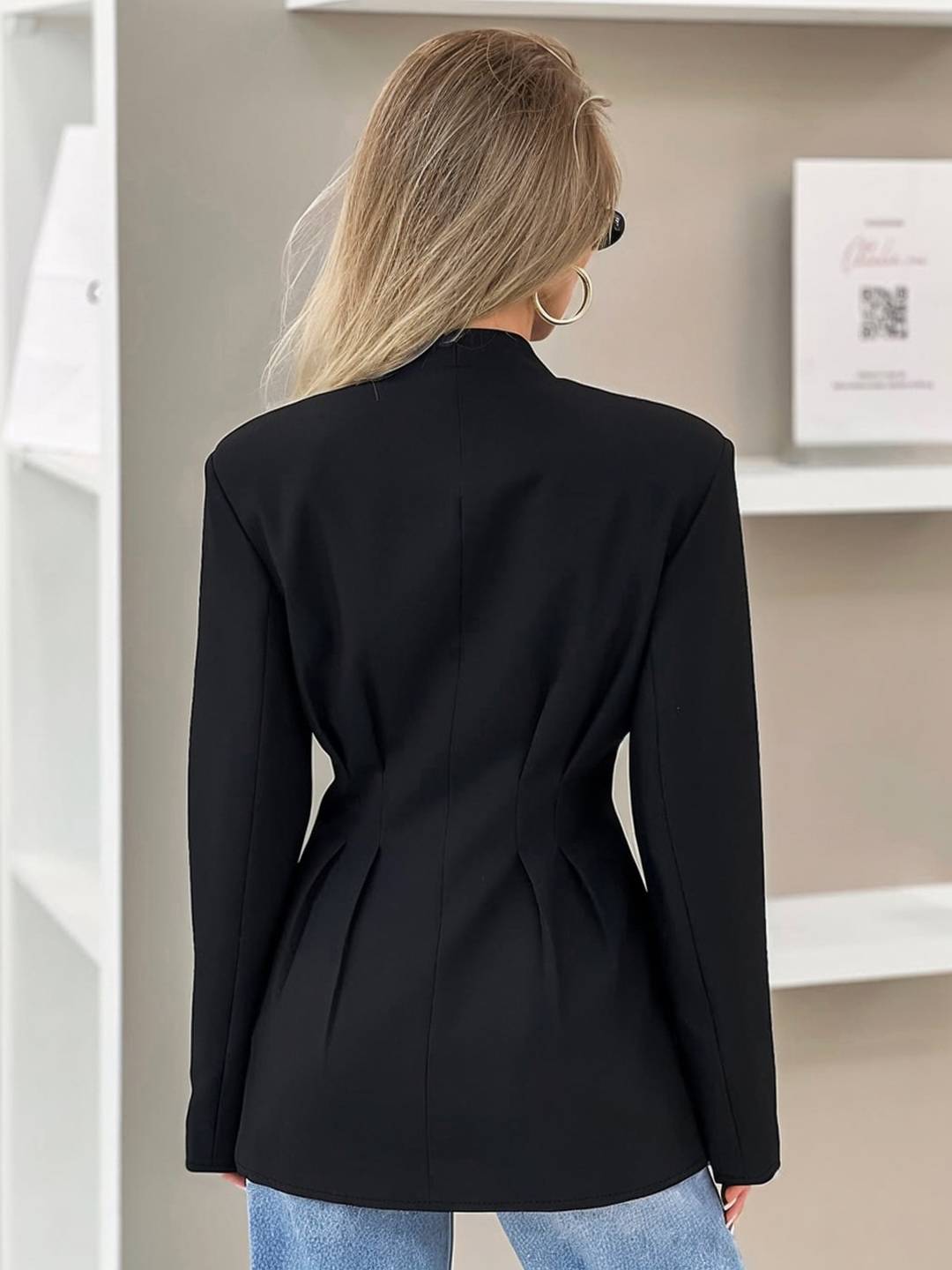 Cocolii noir blazer femme taille cintrée boutonnage v-cou manches longues élégant décontracté vintage veste de bureau