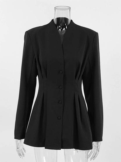 Cocolii noir blazer femme taille cintrée boutonnage v-cou manches longues élégant décontracté vintage veste de bureau