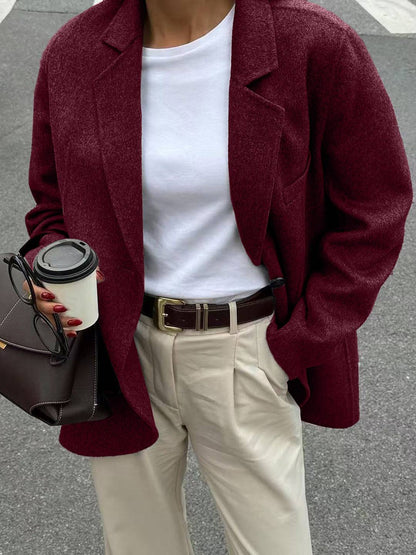 Cocolii veste blazer femme oversize manteau d'autommne aspect laine boutonnage manches longues décontracté