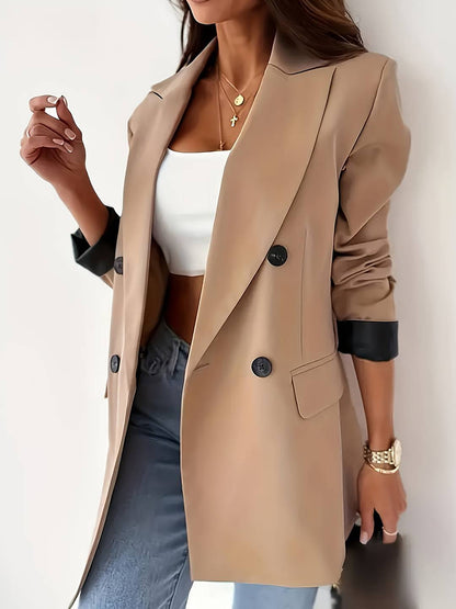 Cocolii blazer de bureau femme double boutonnage poches col revers manches longues femme élégant décontracté veste