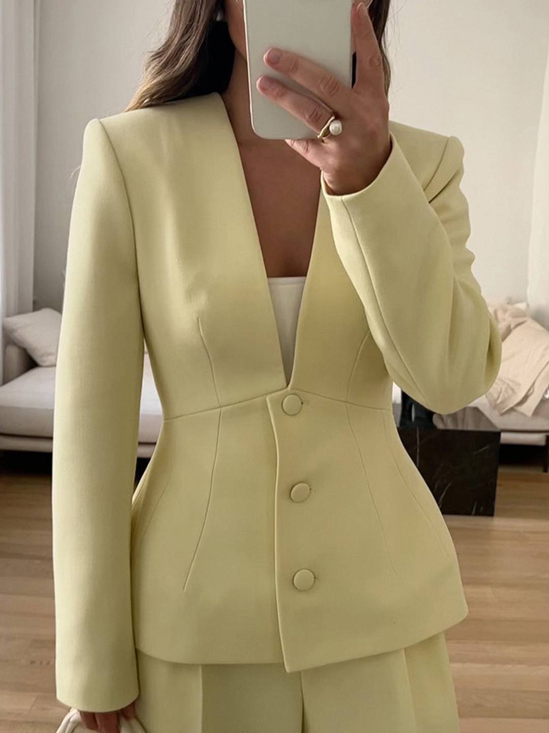Cocolii blazer femme unicolore v-cou manches longues élégant vintage décontracté pour soirée veste de bureau